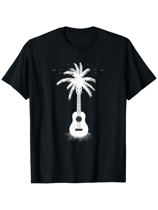 Men's Graphic T-Shirt Sunset Island Breeze With Palm Tree Growing From Guitar
