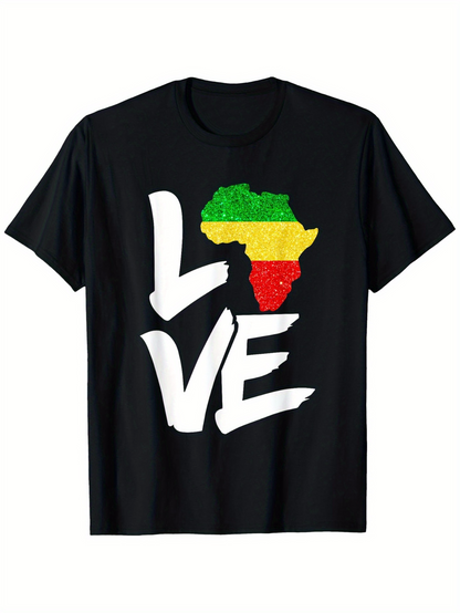 Men's Graphic T-Shirt Love Bold Painted Letters With Flag Map Of Africa
