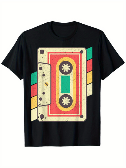 Men's Graphic T-Shirt Retro Colored Geometric Tape Cassette Graphic Centering Music Cassette