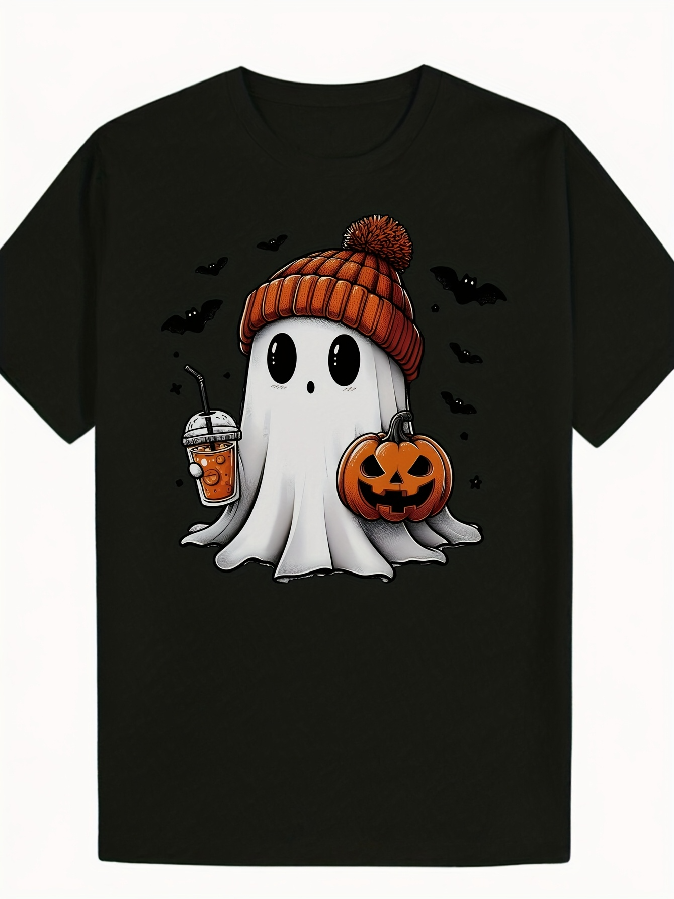 Men's Graphic T-Shirt Autumn Pumpkin Latte With Friendly Halloween Ghost