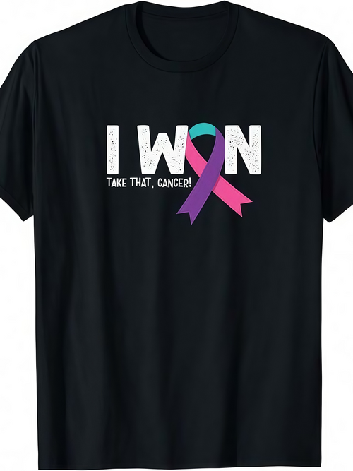 Men's Graphic T-Shirt I Won Cancer Awareness Ribbon With Motivational Design
