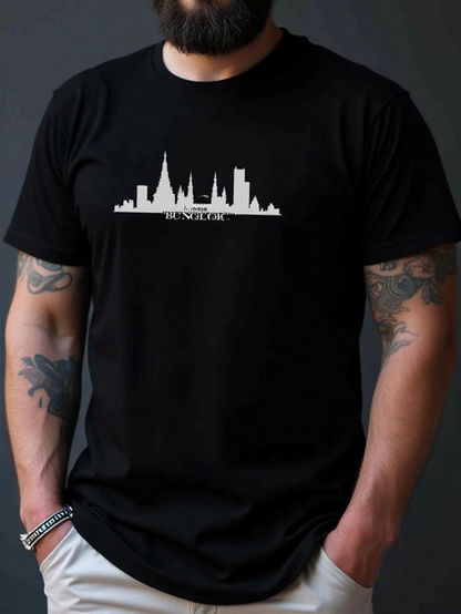 Men's Graphic T-Shirt London City Skyline Landmarks Silhouetted Against Urban Buildings