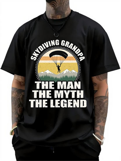 Men's Graphic T-Shirt Skydiving Grandpa Under Vintage Sunset With Mountains And Parachute Man