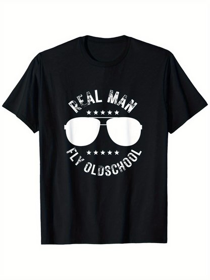 Men's Graphic T-Shirt Real Man Classic Sunglasses Surrounded By Vintage Stars Icon