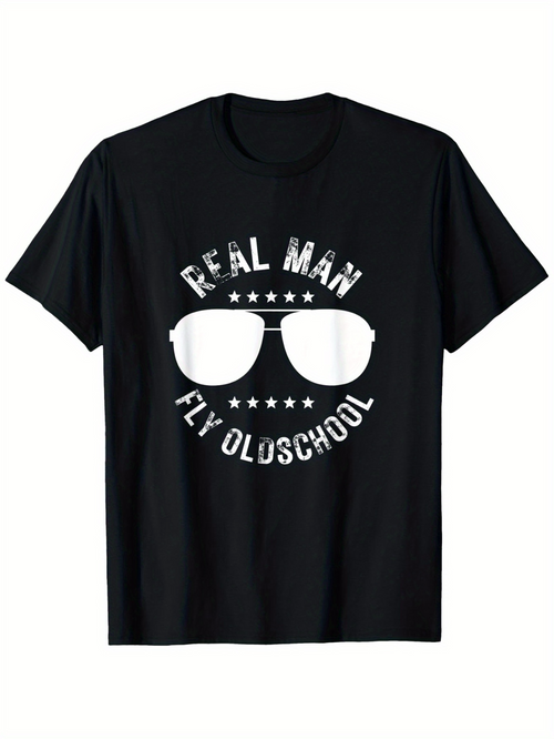 Men's Graphic T-Shirt Real Man Classic Sunglasses Surrounded By Vintage Stars Icon
