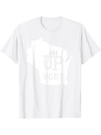 Men's Graphic T-Shirt Up North Silhouette State Outline Trees Summer Adventure Shirt