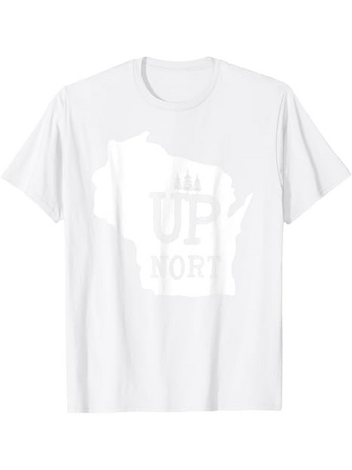 Men's Graphic T-Shirt Up North Silhouette State Outline Trees Summer Adventure Shirt
