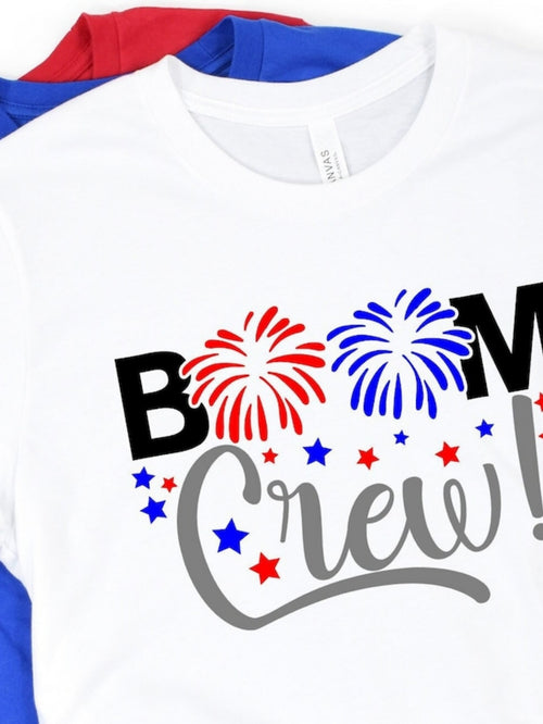 Men's Graphic T-Shirt Boom Crew With Colorful Fireworks Red And Blue Stars
