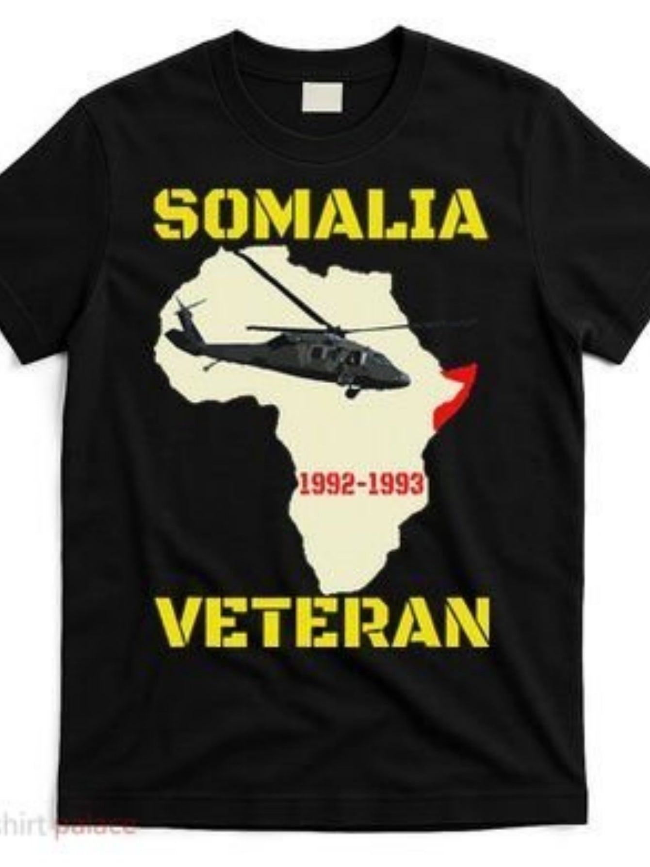 Men's Graphic T-Shirt Somalia Veteran Helicopter Over Africa With Highlighted Somali Coastline