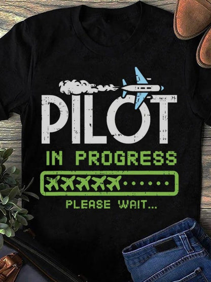 Men's Graphic T-Shirt Pilot In Progress Please Wait Airplane Flying Above Progress Bar