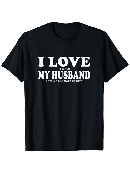 Men's Graphic T-Shirt I Love My Husband White Vintage Letters On Classic Black Shirt
