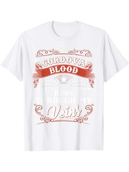 Men's Graphic T-Shirt Cordova Blood Retro Banner Design With Vintage Scroll Accents And Bold Lettering