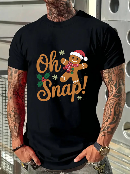 Men's Graphic T-Shirt Oh Snap Festive Gingerbread Man With Santa Hat Cookie