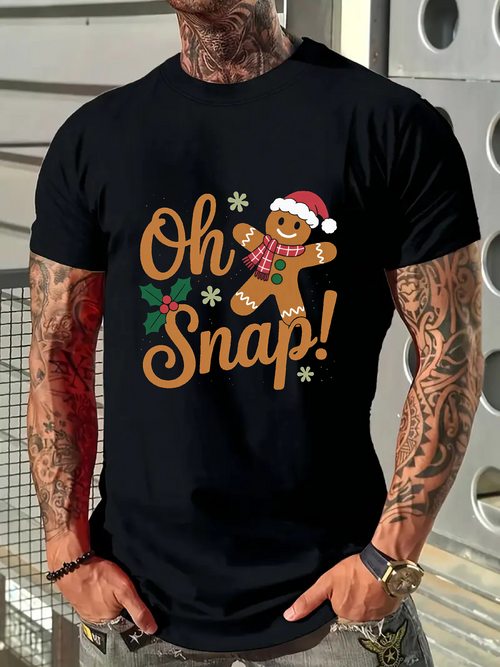 Men's Graphic T-Shirt Oh Snap Festive Gingerbread Man With Santa Hat Cookie