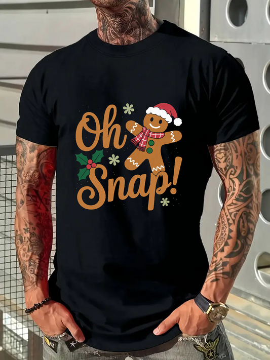 Men's Graphic T-Shirt Oh Snap Festive Gingerbread Man With Santa Hat Cookie