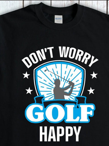 Men's Graphic T-Shirt Dont Worry Golf Happy With Retro Silhouette Under Stars Golfer