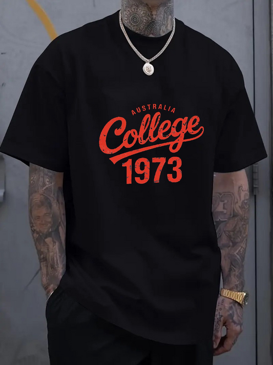 Men's Graphic T-Shirt Australia College 1973 Retro Typography On Minimalist Vintage Shirt