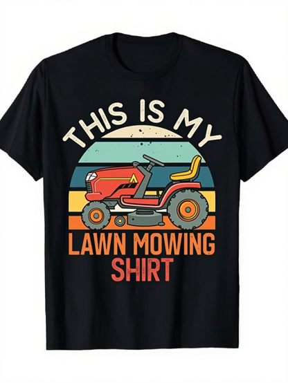 Men's Graphic T-Shirt This Is My Lawn Mowing Shirt Retro Sunset With Cartoon Style Mower