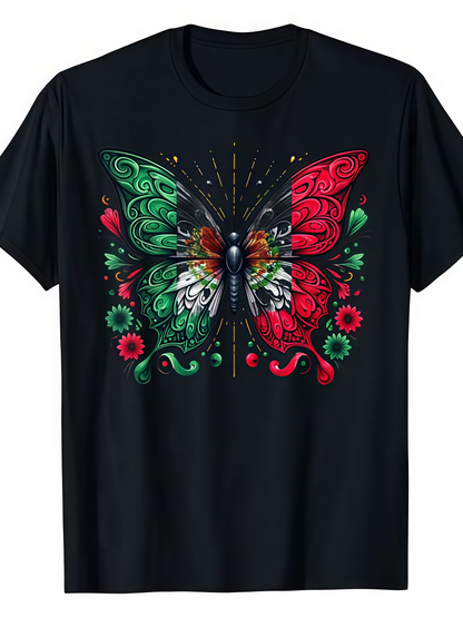 Men's Graphic T-Shirt Vivid Floral Garden Pattern With Colorful Wings Surrounding A Majestic Butterfly