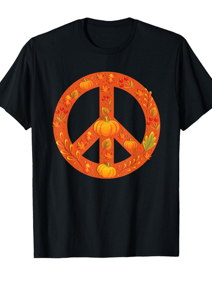 Men's Graphic T-Shirt Harvest Festival Patterned Pumpkins Within A Peace Symbol Emblem