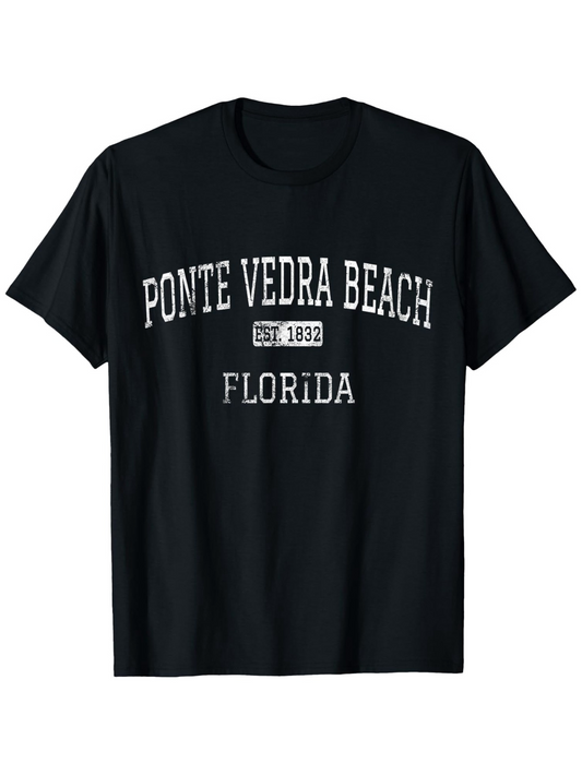 Men's Graphic T-Shirt Ponte Vedra Beach Established 1928 Florida Vintage College Style Lettering T Shirt