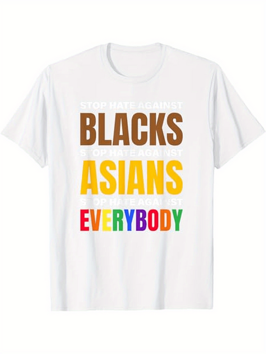 Men's Graphic T-Shirt Blacks Asians Everybody Colorful Bold Lettering Statement White T Shirt