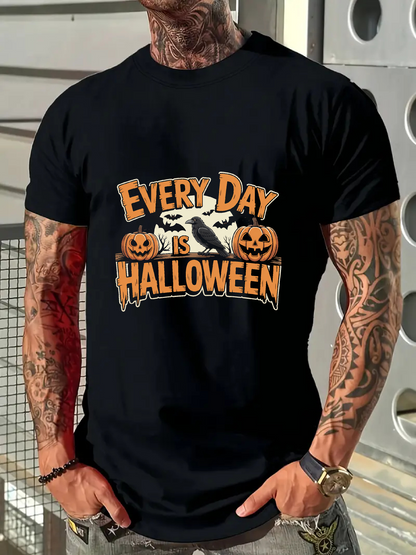 Men's Graphic T-Shirt Every Day Is Halloween Carved Pumpkins And Flying Bat Halloween
