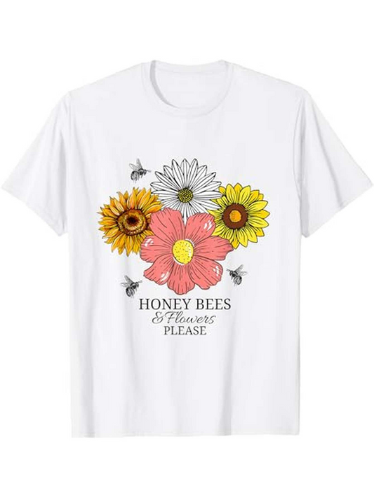 Men's Graphic T-Shirt Honey Bees With Colorful Wildflowers Surrounded By Flying Insects Flower