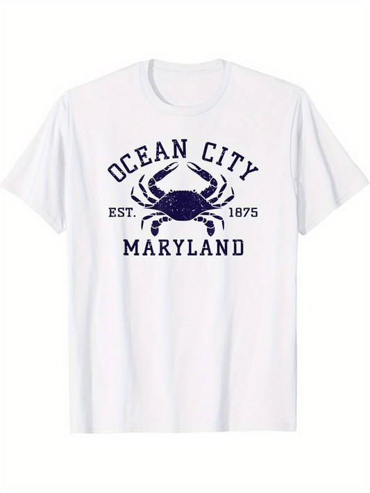 Men's Graphic T-Shirt Ocean City Maryland With Vintage Blue Crab Graphic