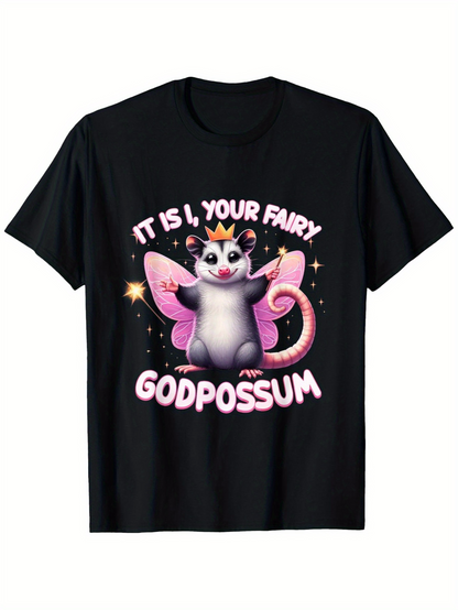 Men's Graphic T-Shirt It Is I Your Fairy With Pink Wings Glittering Magical Wand Possum