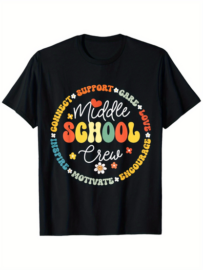 Men's Graphic T-Shirt Middle School Crew With Motivate Encourage Support Inspire Care Love Connect Words