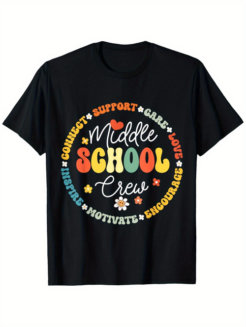 Men's Graphic T-Shirt Middle School Crew With Motivate Encourage Support Inspire Care Love Connect Words