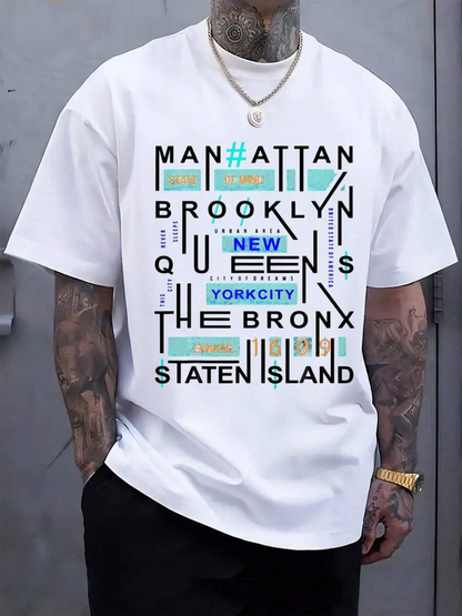Men's Graphic T-Shirt New York City Manhattan Brooklyn Queens Bronx Staten Island Typography Shirt