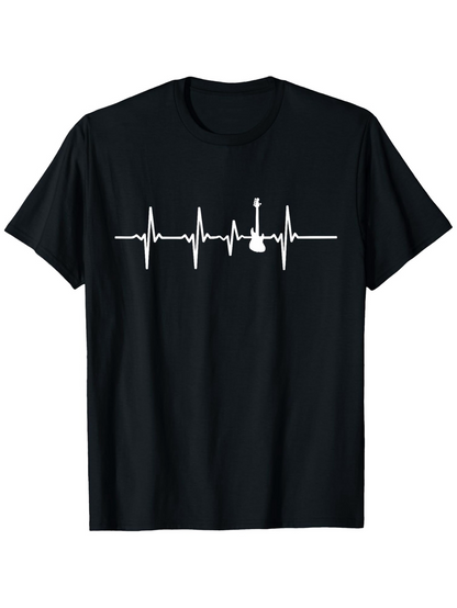 Men's Graphic T-Shirt Heartbeat Line With Pulse Graph And Guitar Music Symbol