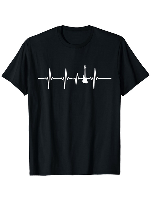 Men's Graphic T-Shirt Heartbeat Line With Pulse Graph And Guitar Music Symbol