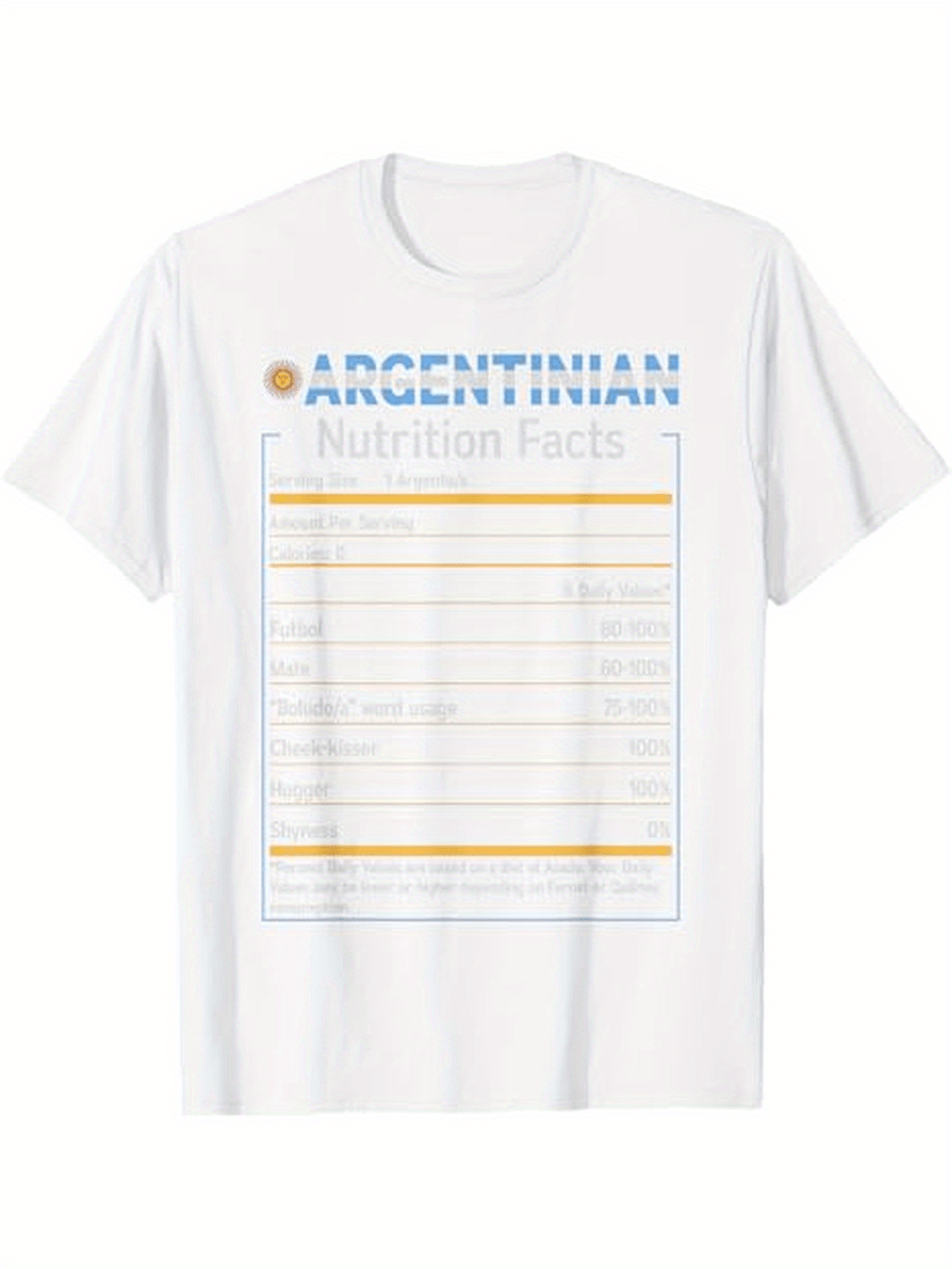 Men's Graphic T-Shirt Argentinian Nutrition Facts Label Inspired Chart On White Shirt