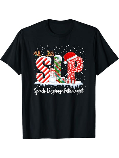 Men's Graphic T-Shirt Speech Language Pathologist Candy Cane And Festive Snow Dots Christmas Letters