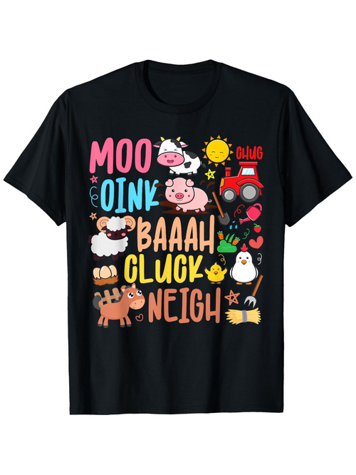 Men's Graphic T-Shirt Bright Cartoon Farm Sounds With Cute Animals Tractor Sunshine Black T Shirt