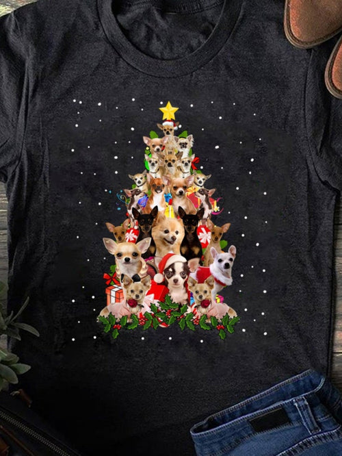 Men's Graphic T-Shirt Christmas Lights With Festive Dogs In A Holiday Tree