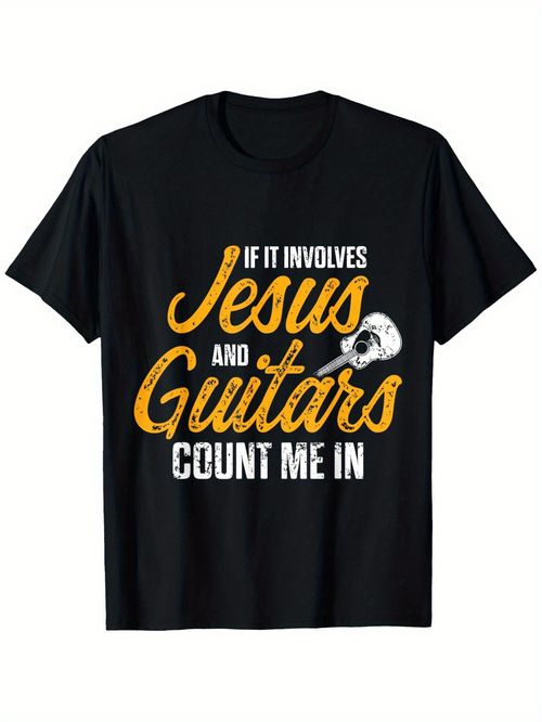Men's Graphic T-Shirt If It Involves Jesus And Guitars Count Me In Vintage Music Theme Guitar