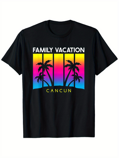 Men's Graphic T-Shirt Family Vacation Vibrant Sunset Colors With Palm Trees In Cancun