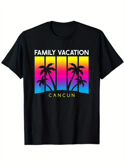 Men's Graphic T-Shirt Family Vacation Vibrant Sunset Colors With Palm Trees In Cancun