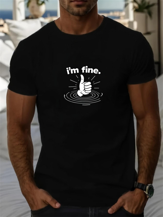 Men's Graphic T-Shirt Im Fine Sinking Thumb Up Hand Surrounded By Water Ripples
