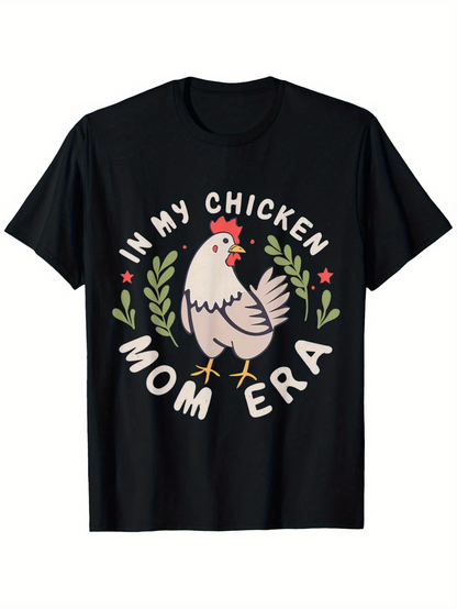 Men's Graphic T-Shirt In My Chicken Mom Era Surrounded By Leaves With Happy Chicken