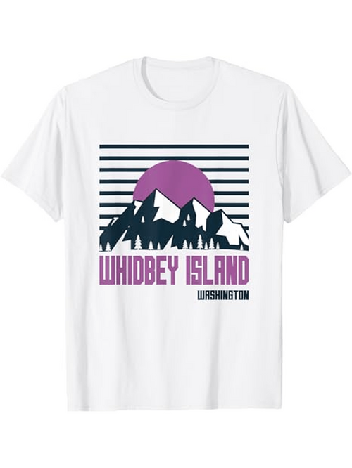 Men's Graphic T-Shirt Whidbey Island Purple Sun Over Mountains And Forest Silhouette T Shirt
