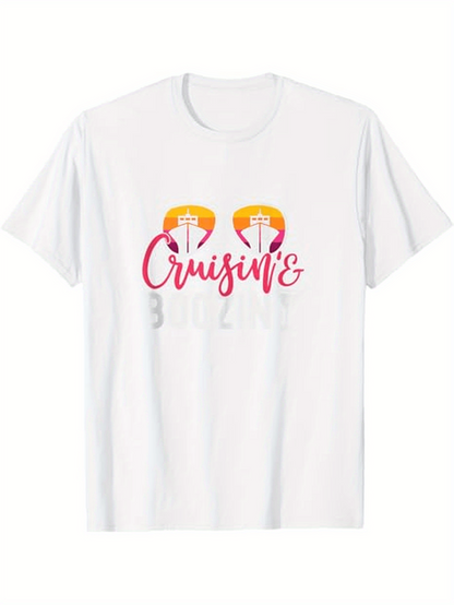 Men's Graphic T-Shirt Cruisin With Vibrant Sunset Skies Around Silhouetted Cruise Ship