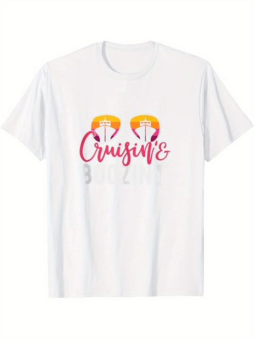 Men's Graphic T-Shirt Cruisin With Vibrant Sunset Skies Around Silhouetted Cruise Ship