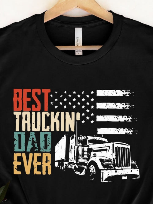 Men's Graphic T-Shirt Best Truckin Dad Ever Rustic American Flag Among Classic Semi Truck