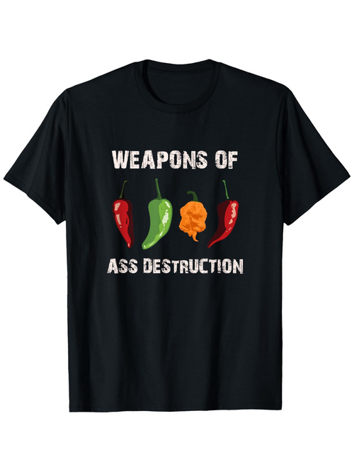 Men's Graphic T-Shirt Weapons Of Ass Destruction Spicy Chili Peppers With Colorful Varieties On Black Shirt