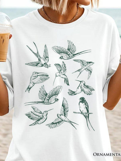 Women's Graphic T-Shirt Graceful Birds In Flight Surrounded By Gentle Breezes Songbird